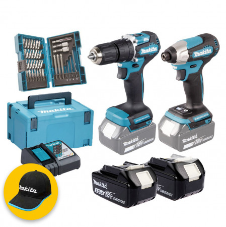 Makita DLX2414JX4 - Trapano a percussione + Avvitatore a impulsi + 2 x 3Ah con 38 accessori