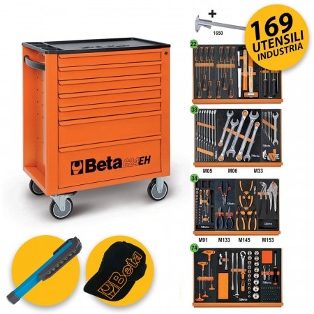 BETA C24EH/VI - Carrello attrezzi per officina completo di 169 utensili, assortimento industria