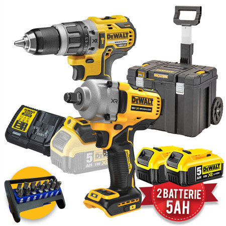 Dewalt kit utensili a batteria 18V - DFD891 Avvitatore a impulsi da 1/2" - DCD796 Trapano con percussione