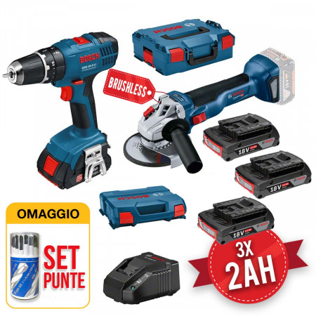 Kit Bosch Professionale 18V - Trapano avvitatore a batteria + Smerigliatrice angolare 