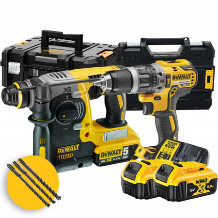 Kit Dewalt Tassellatore SDS Plus 18V brushless DCH273 + Trapano DCD796 + 2 Batterie 5Ah 