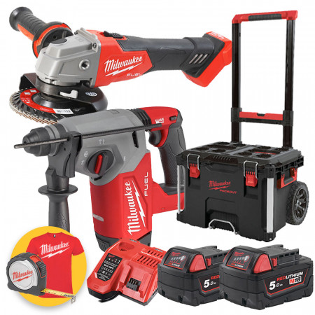 MILWAUKEE KIT UTENSILI A BATTERIA M18 TASSELLATORE E SMERIGLIATRICE