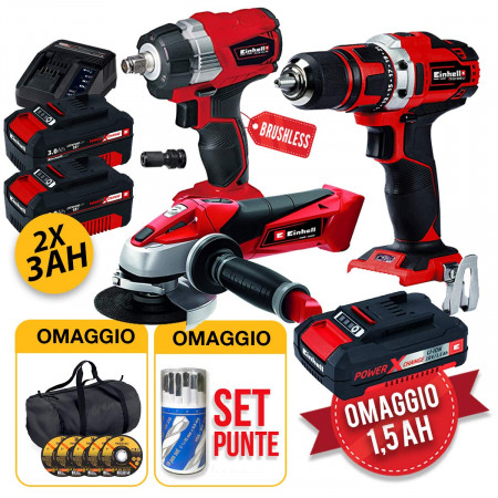 kit einhell 3 utensili a batteria 18v trapano tassellatore avvitatore ad impulsi