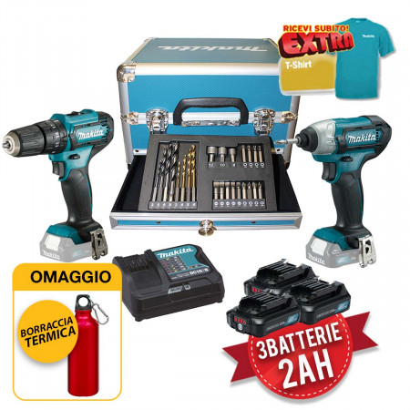 Makita CLX228SAX2 - Kit utensili a batteria 12V, Trapano e Avvitatore a impulsi con 23 accessori