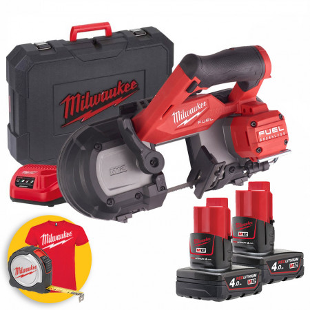 Milwaukee M12 FBS64-402C - Sega a nastro a batteria 12V Fuel per ferro, 2 batterie da 4Ah TAGLIO TUBO RAME