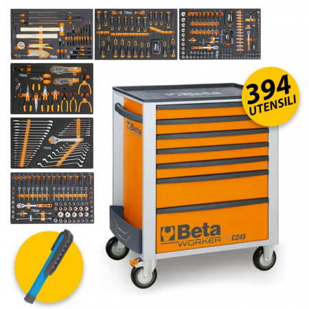 Beta BW 2400S 8/I-L - Carrello porta attrezzi completo di 394 utensili - arancione 