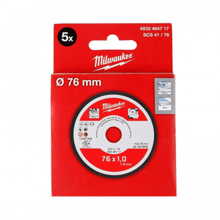 Milwaukee 4932464717 - Disco da taglio diametro 76x1, per M12 FCOT (confezione 5 pezzi)