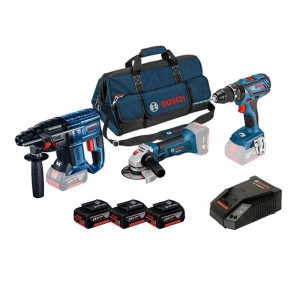 Kit Bosch 18V - Martello perforatore GBH 18V-20, trapano GSB 18V-28, smerigliatrice angolare GWS 18 V-LI + OMAGGIO