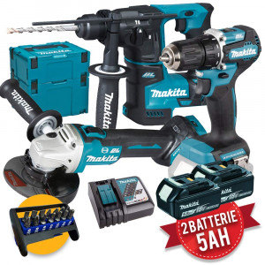 Makita DLX4158TJ con: Tassellatore, smerigliatrice avvitatore, trapano