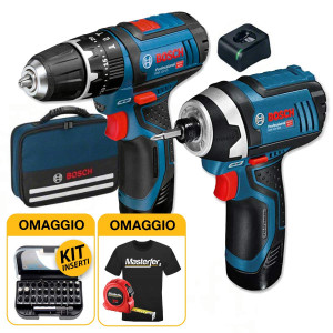 Bosch kit elettroutensili 12V - Trapano avvitatore GSB 12V-15 + Avvitatore ad impulsi GDR 12V-105, 2 x 2Ah in borsa