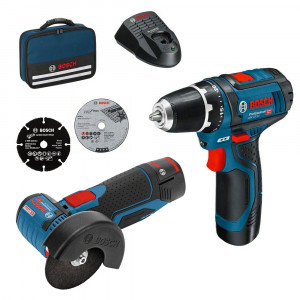 Kit trapano + smerigliatrice 12V Bosch GSR 12V-15 e GWS 12V-76