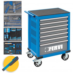 Fervi C960/CC04 - Carrello porta attrezzi completo per officina - 219 utensili 