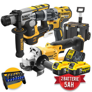 Dewalt kit elettroutensili a batteria 18V - Tassellatore SDS DCH172 + Smerigliatrice DCG414 + Trapano DCD796 