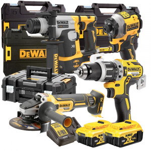 Dewalt kit utensili a batteria 18V - Trapano + Tassellatore + Avvitatore a impulsi + Smerigliatrice - 2 x 5Ah