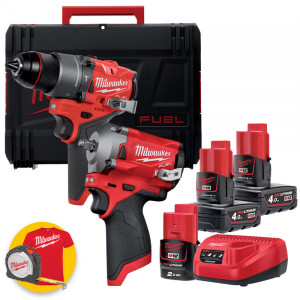 Milwaukee M12 FPP2H2-423X - Kit utensili a batteria 12V - Trapano con percussione - Avvitatore a impulsi 1/2"