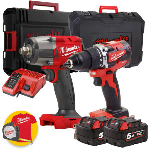 Milwaukee Kit elettroutensili M18 - Trapano avvitatore con percussione CBLPD-502C + Avvitatore ad impulsi Fuel M18 FMTIW2F12 offerta