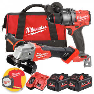 Milwaukee M18 FPP2E3-552B - M18 FPD3 Trapano a percussione + M18 FSAG125X Smerigliatrice angolare - 2 x 5,5Ah