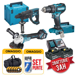 kit utensili a batteria makita 18v trapano tassellatore e smerigliatrice 