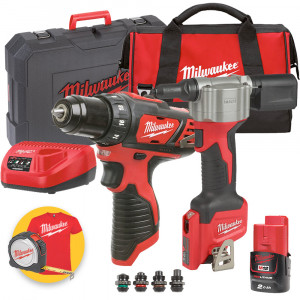 Milwaukee Kit utensili 12V - M12 BDD Trapano avvitatore 12V - M12 BPRT Rivettatrice, 1 x 2Ah 