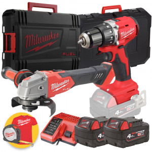 Milwaukee kit 18V - Smerigliatrice a batteria M18, con FRENO e VELOCITA' REGOLABILE + Trapano a percussione