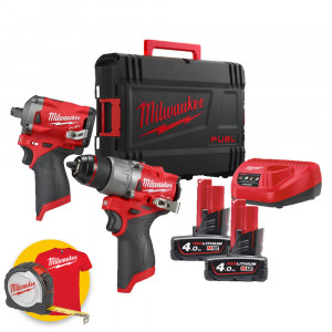 Milwaukee M12 FPP2H2-402X - Kit utensili a batteria 12V - Trapano M12 FPD2 + Impulsi M12 FIWF12