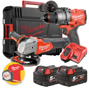 Milwaukee M18 FPP2E3-502X - M18 FPD3 Trapano a percussione + M18 FSAG125X Smerigliatrice angolare - 2 x 5Ah