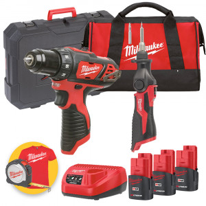 Milwaukee Kit utensili 12V - M12 BDD Trapano avvitatore 12V - M12 SI Saldatore, 1 x 2Ah 