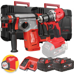 Milwaukee kit utensili a batteria 18V - Tassellatore M18 BLHX + Trapano avvitatore a batteria M18 CBLPD