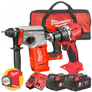 Kit Milwaukee utensili 18V - Trapano a percussione M18 BLPDRC - Tassellatore M18 BLHX - 2 X 5Ah