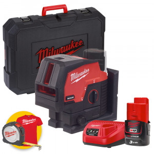 Milwaukee M12 CLLP-301C - Livella laser verde a batteria a 2 linee con piombo