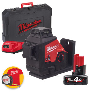 Milwaukee M12 3PL-401C - Livella laser verde a batteria 4Ah a 3 linee 360°