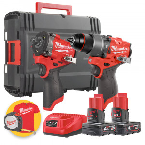Milwaukee M12 FPP2X2-402X - Kit 12V trapano con percussione + Avvitatore a impulsi 1/2" - 2 x 4Ah