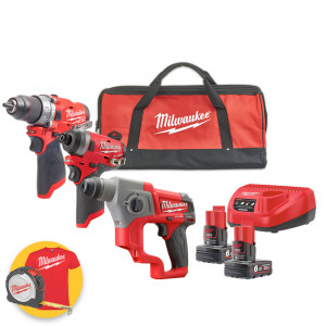 Milwaukee M12 FPP2F2-602X - Trapano M12 FPD2 + Tassellatore M12 CH - 2 x 6Ah