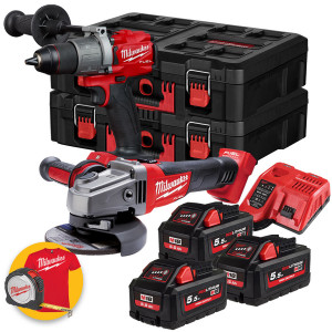 Milwaukee M18 FPP2D2-553P Fuel - Kit elettroutensili a batteria, Trapano, Smerigliatrice in valigette Packout
