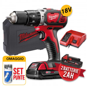 Milwaukee M18 BPD-202C - trapano avvitatore 18V a batteria con percussione, batterie 2 x 2.0Ah