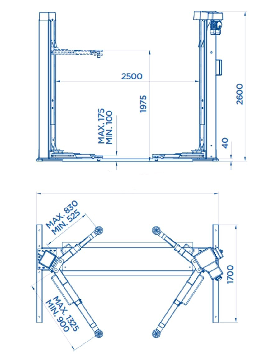 ponte officina auto omcn sollevatore 199/t misure