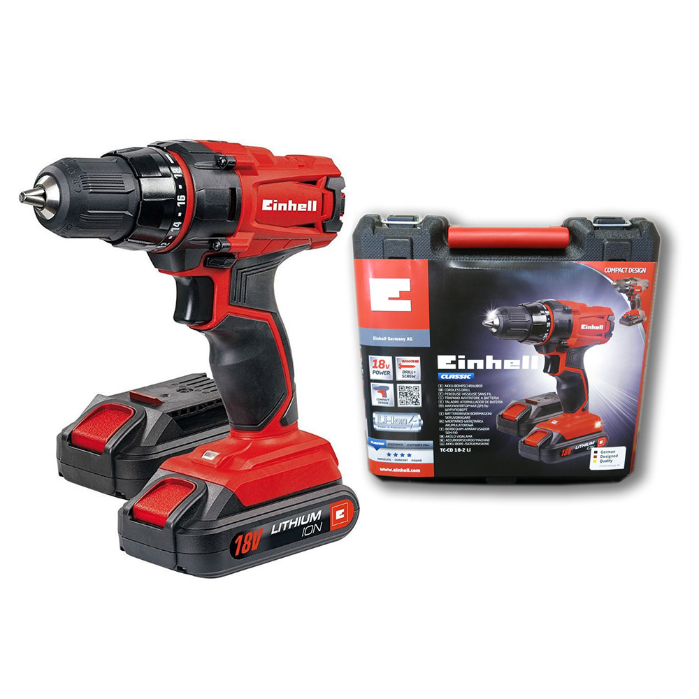 trapano avvitatore a batteria 18 v einhell con due batterie e valigetta